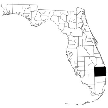 Map of palm beach County in Florida state on white background. single County map highlighted by black colour on Florida map. UNITED STATES, US