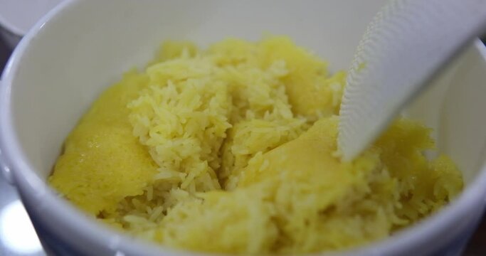 Yellow rice Vietnamese cuisine Rice is cooked in chicken broth turns yellow you can add turmeric Indian Asian Vietnamese cuisine