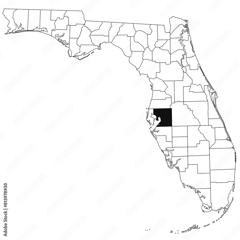 Wall mural Map of Hillsborough County in Florida state on white background. single County map highlighted by black colour on Florida map. UNITED STATES, US