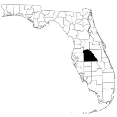Map of Polk County in Florida state on white background. single County map highlighted by black colour on Florida map. UNITED STATES, US