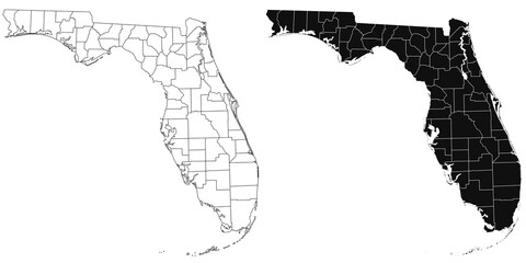 Florida administrative map, Florida outline and solid map set - illustration version