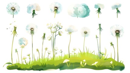 Soft and Airy Dandelions Dotting a Lush Meadow Landscape in Springtime Pastoral Bliss