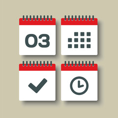 Icon page calendar - 3 day, agenda, timer, done