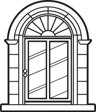 recommend clip art: Door with a stone facade.  illustration in outline style.