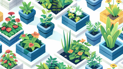 Mother s Day Garden Tiles: Lush garden themed tiles to celebrate growth and nurturing, like motherhood. Flat design icon bringing the outdoors inside. Vector illustration.