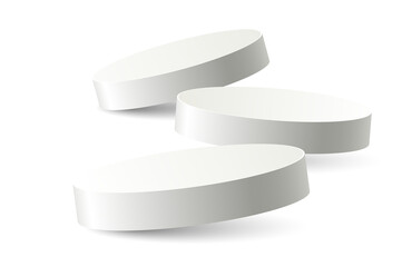 3 White circle pedestal podium product float on floor clean luxury style