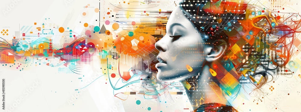 Wall mural exploring the modern concept of creative mind and abstract artistic expression in digital technology