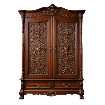 Antique wooden cabinet, Wooden Armoire, Bengali Almari isolated on transparent background