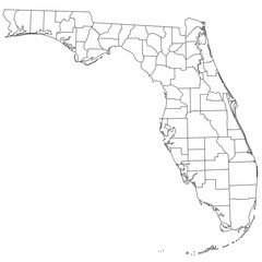outline Florida map with Counties on white background. Administrative map of Florida state, United State of America, US, United State.