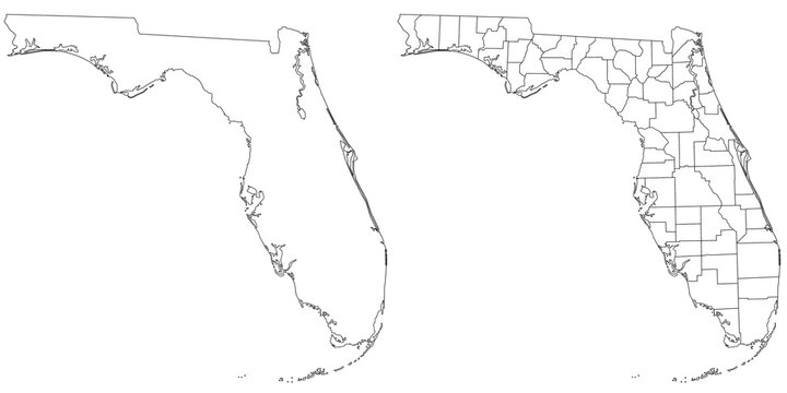 Florida administrative map, Florida outline and solid map set - illustration version