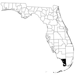 Map of Monroe County in Florida state on white background. single County map highlighted by black colour on Florida map. UNITED STATES, US