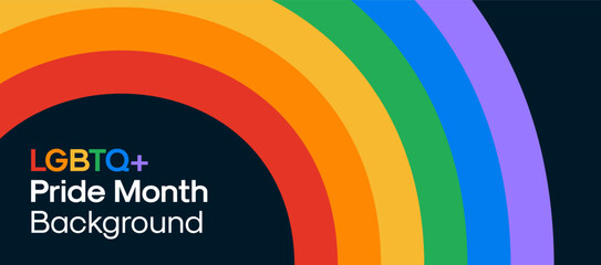 Pride Month Banner with Rainbow Background. Vector Illustration for LGBTQ+ Pride Month.