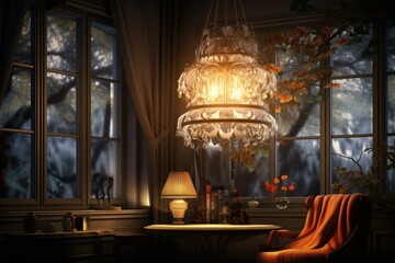 Naklejka premium Minimalist Stylish lamp interior. Sofa light. Generate Ai