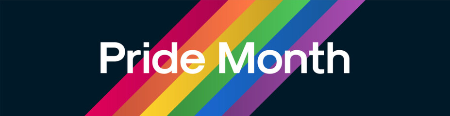 Pride Month Banner with Rainbow Stripes. LGBTQ+ Pride Month Web Banner Design Illustration with Text and Rainbow Pattern Background