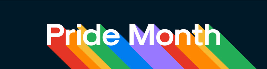 LGBTQ Pride Banner. LGBTQ+ Typography with Rainbow Flag Stripe Pattern Isolated on Dark Background.	
