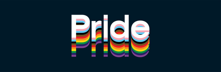 Pride Rainbow Text Banner. Pride Month Banner With Colorful Pride Rainbow Typography on Black Background. Trendy Pride Typography Design Element with LGBTQ Colours. 