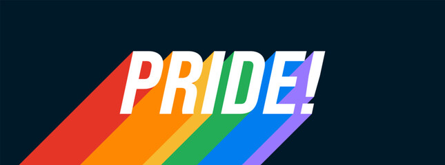 Pride Typography Banner. Bold Pride Text with LGBT Rainbow Flag Colors on Black Background. Colorful Pride Text Vector. 