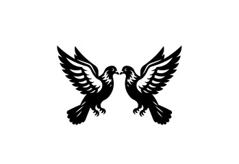 Vector illustration of pigeons silhouette on white background