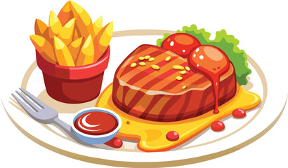 beef steak vector flat illustration