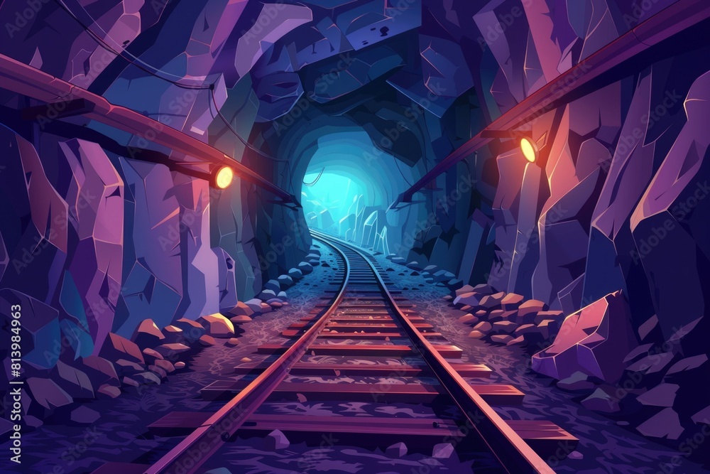 Poster a train moving through a tunnel. suitable for transportation concepts