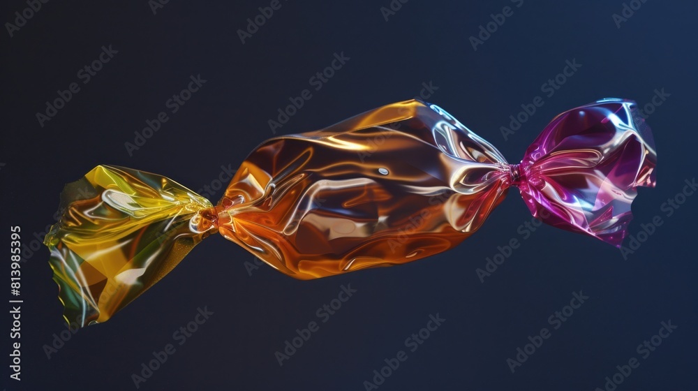 Poster Close up of a candy wrapper on a blue background. Suitable for various design projects