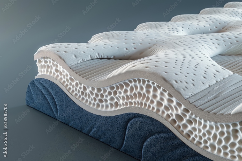 Poster A close up view of a mattress on a table. Ideal for illustrating furniture concepts