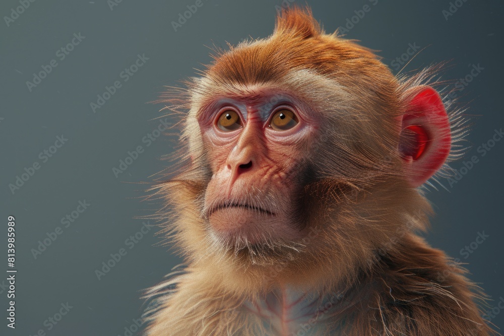 Poster a close up of a monkey's face with a blurry background. suitable for nature and wildlife themes