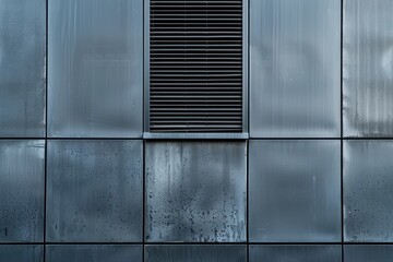 A metal wall with a window and shutter. Suitable for architectural design projects