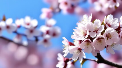 Obraz premium cherry blossom in spring, sakura flowers on blue sky background
