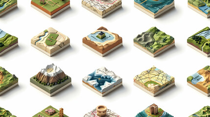 Vintage Map Tiles: Symbolizing Adventure and Travel with Flat Design Icons