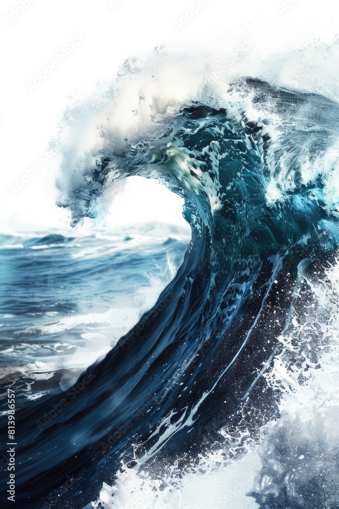 Poster a powerful wave in the middle of the ocean, suitable for travel and nature concepts