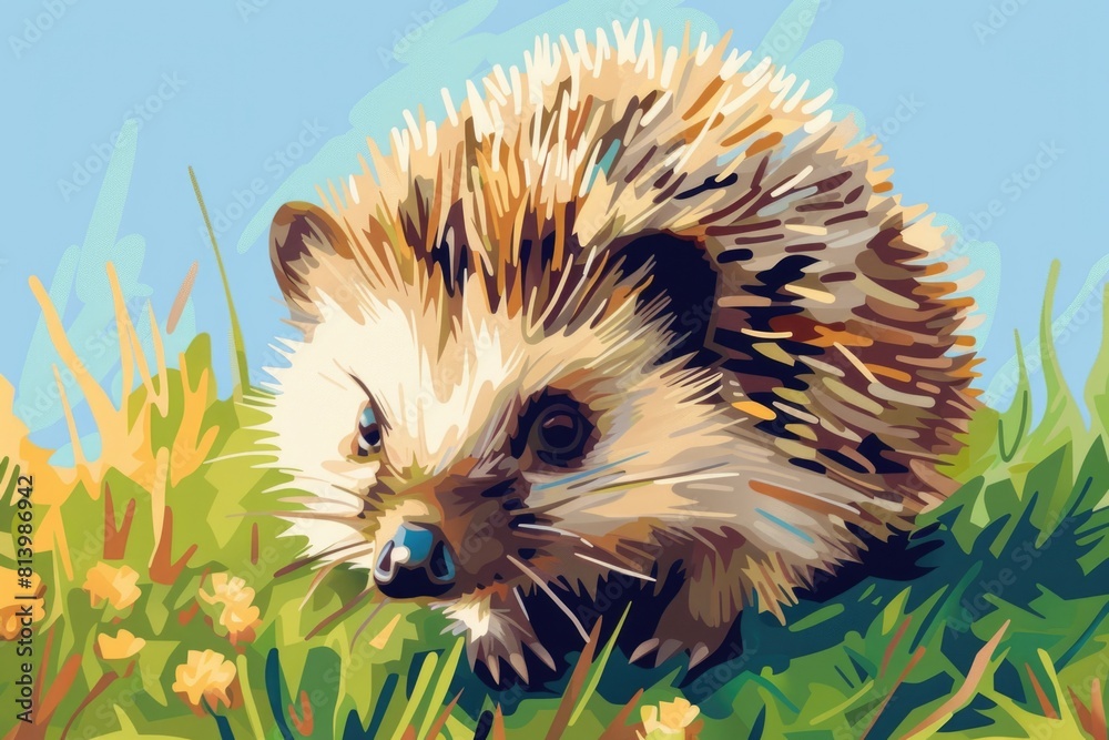 Canvas Prints A cute hedgehog painting in the grass, perfect for nature lovers