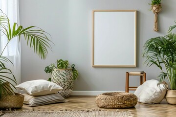 Minimalist Home Office Decor with Wooden Frame and Boho Vase