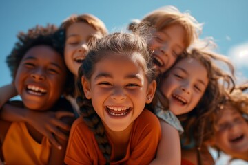 Obraz premium Joyful Children Laughing Together Outdoors