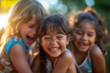Fototapeta premium Joyful Children Laughing Together Outdoors
