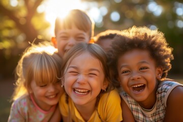 Fototapeta premium Joyful Children Laughing Together Outdoors