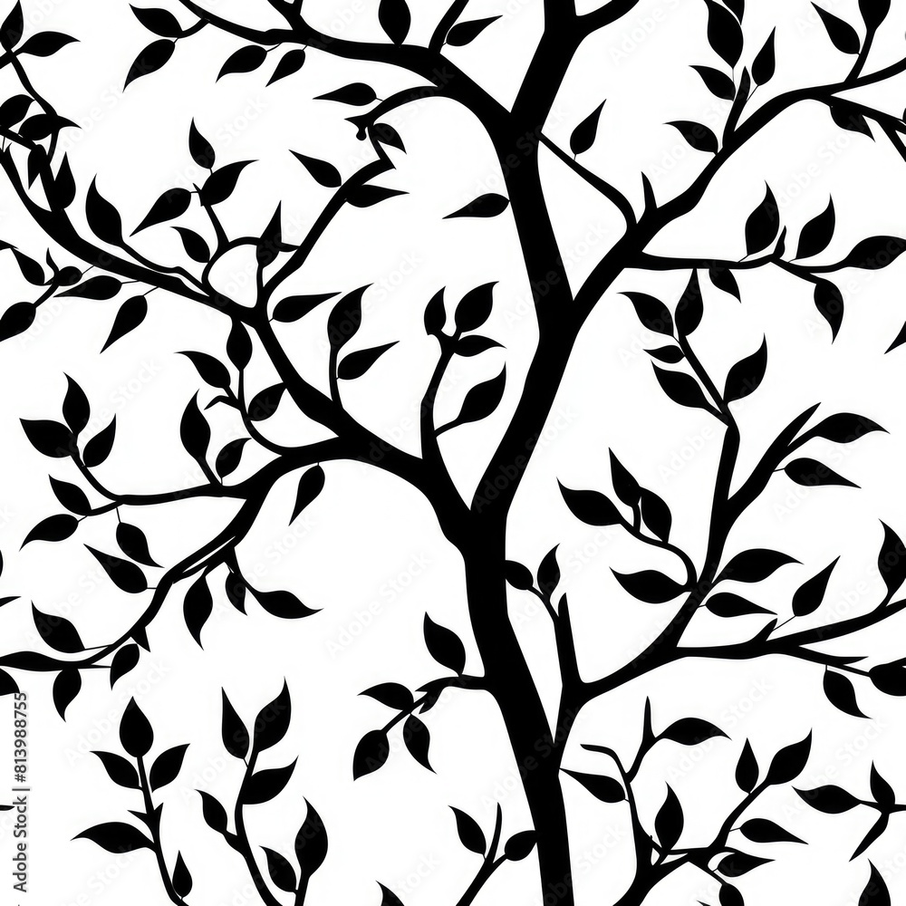 Poster black and white image of a tree with leaves, suitable for nature concepts