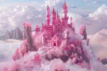 Enchanting Pink Castle in Fairy-tale Landscape