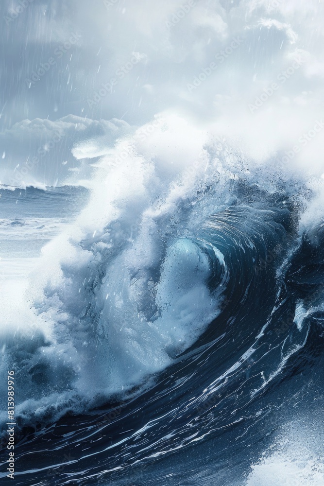Poster a powerful wave in the middle of a body of water. suitable for various water-related concepts