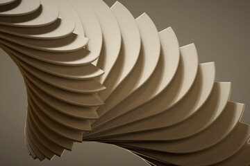 Abstract clean modern 3d shapes on brown color background. Wallpaper with shapes in motion simulation. Abstract leaves in motion simulation rendering.