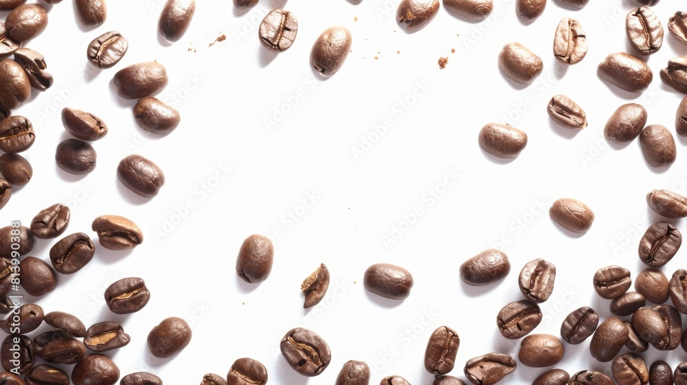 Canvas Prints A pile of coffee beans on a white surface. Suitable for coffee shop promotions