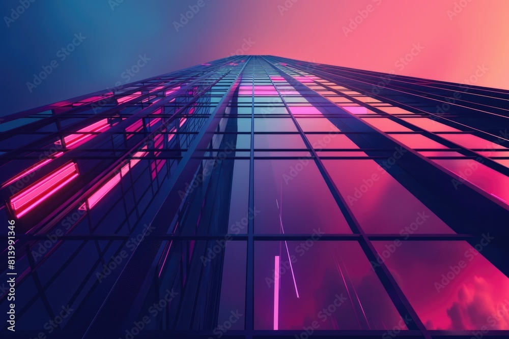 Poster A very tall building with numerous windows. Suitable for architectural projects