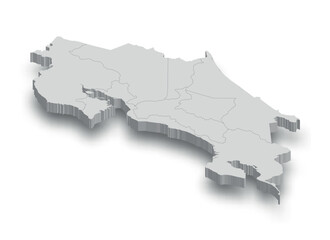 3d Costa Rica white map with regions isolated