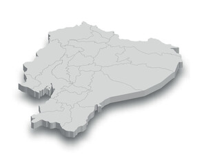 3d Ecuador white map with regions isolated