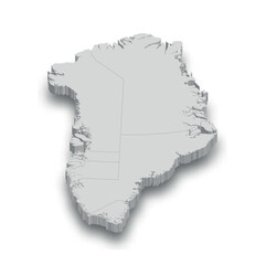 3d Greenland white map with regions isolated © Katyam1983