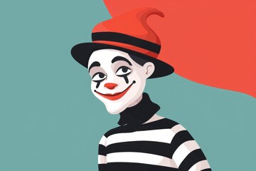 A colorful clown with a red hat and striped shirt, perfect for circus-themed designs