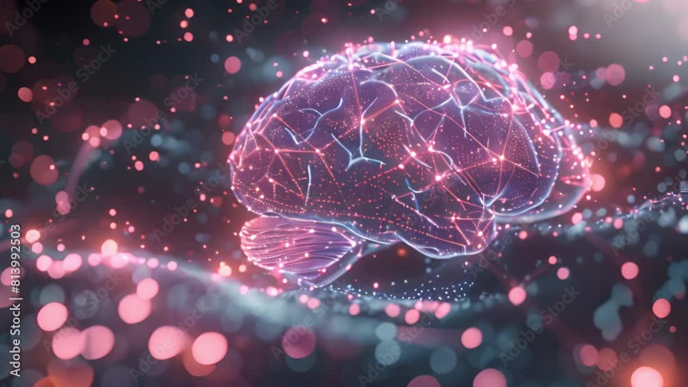 Aufkleber Detailed digital rendering of a human brain, showcasing intricate neural pathways and structures.
