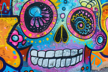 skull colorful graffiti art design bright background