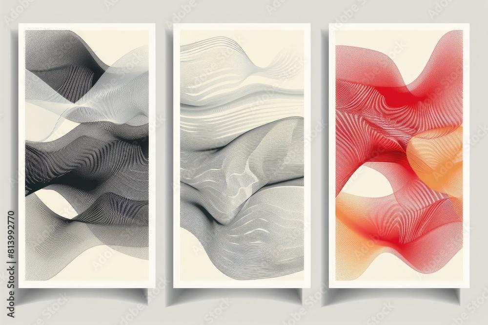 Poster set of three abstract paintings in various shapes. great for interior design projects