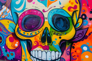 skull colorful graffiti art design bright background